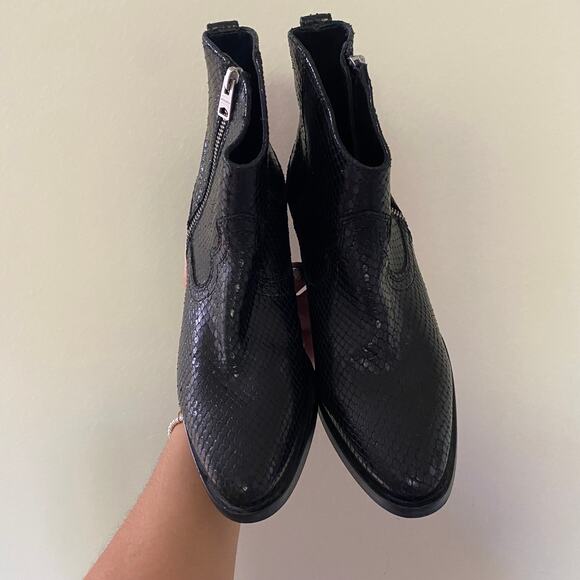 ALLSAINTS Black Carlotta Snake Print Leather Zip Booties Size 38 - Picture 3 of 8